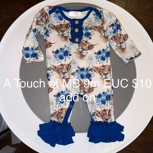 Blue Floral & Highland Cow Ruffle Baby Romper